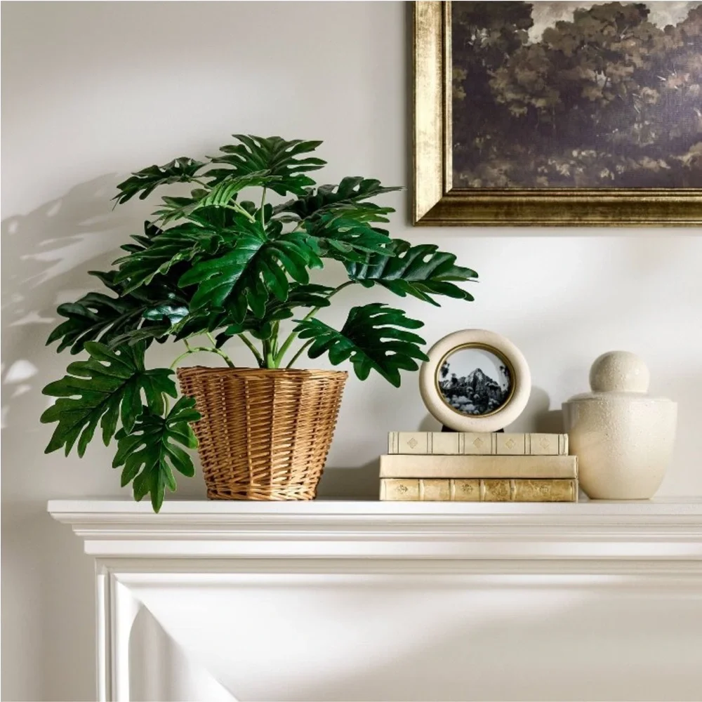 STUDIO MCGEE NWT faux philodendron decorative plant in basket -18”